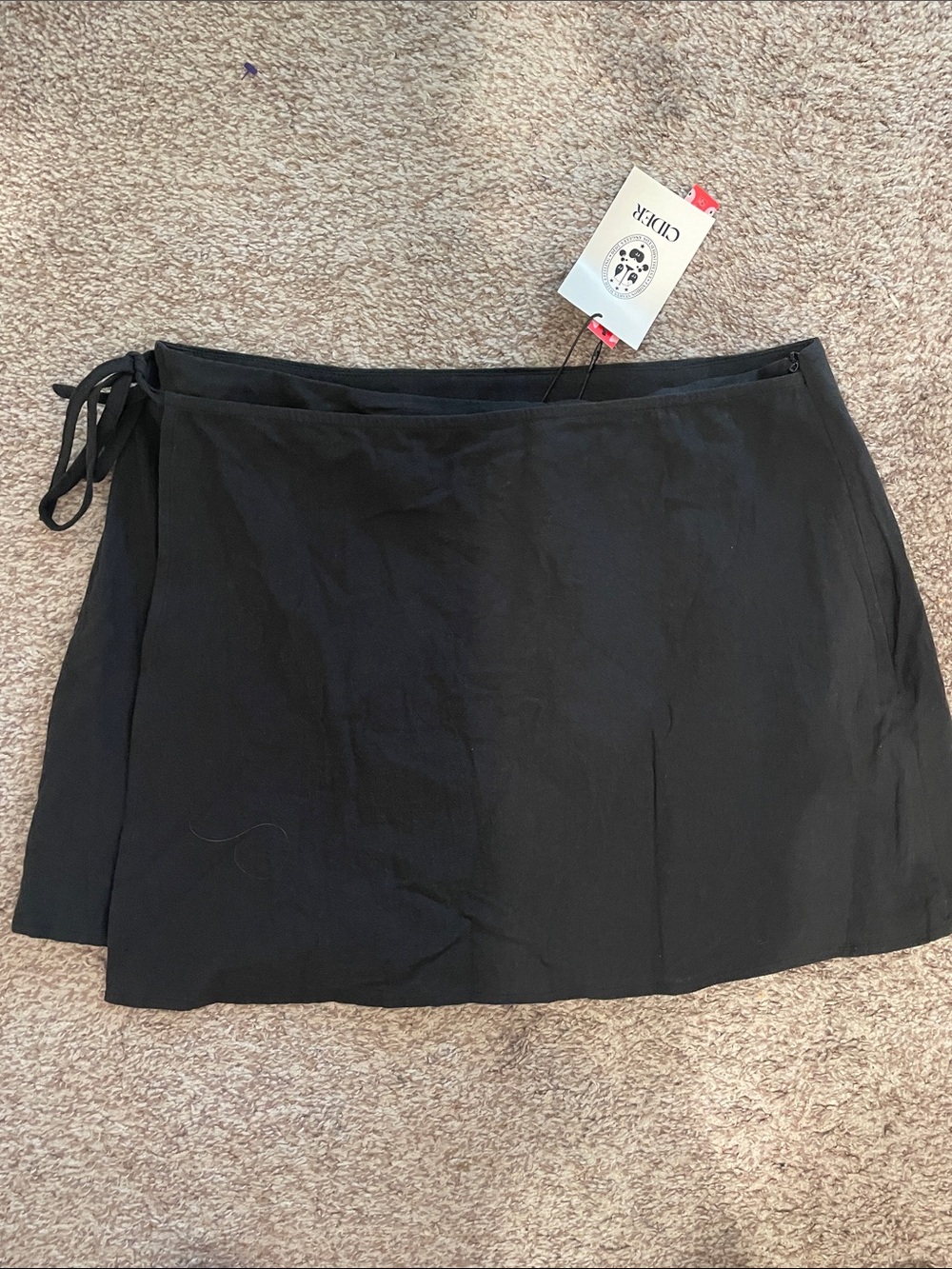 Cider Black Mini Wrap Skirt with Side Tie xl nwt
